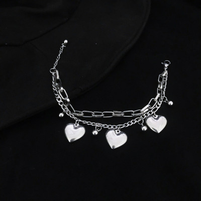 Vòng tay Lắc tay trái tim 2 tầng hạt bi tròn unisex đa phong cách