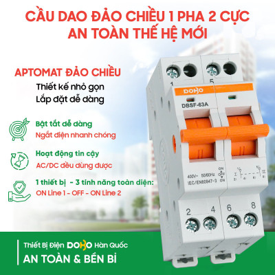 Cầu dao đảo chiều DoBo 63A, thương hiệu DoBo, bảo hành 12 tháng chính hãng đổi mới