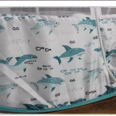 Màn Chụp Cao Cấp Mộc Miên Hoạ Tiết Xanh Cá Mập - Kích Thước 1,6mx2m -2 cửa ( Hà Nội )