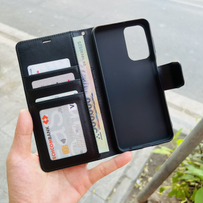 Bao da cho SamSung A73 chính hãng HanMan có ngăn đựng thẻ và tiền, có quai gài chắc chắn - Hàng chính hãng
