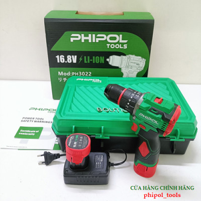 Combo Máy khoan vít 16.8V động cơ không chổi than PHIPOL TOOLS PH3022 Kèm 2 pin và sạc - Hàng Chính Hãng