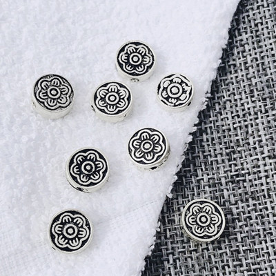 Combo 3 cái charm bạc chặn hạt hình tròn dẹp họa tiết bông hoa - Ngọc Quý Gemstones