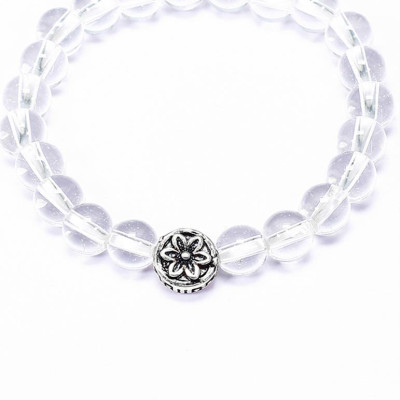 Vòng tay cho bé đá thạch anh trắng charm bạc mệnh thủy, kim - Ngọc Quý Gemstones