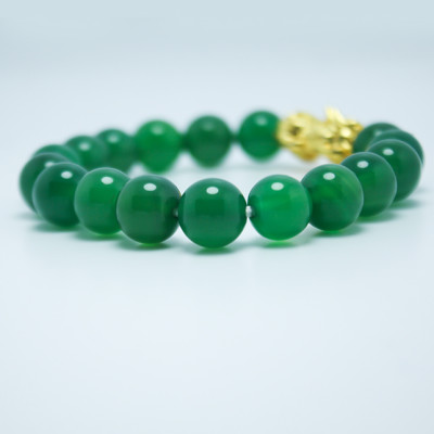 Vòng đá mã não xanh lá mix Tỳ hưu vàng MS209, vòng tay phong thủy hợp  mệnh Mộc, Hỏa, Kim cho nữ và nam