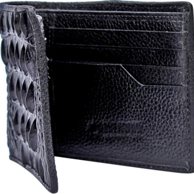 Ví Nam Da Cá Sấu Gai Lưng Huy Hoàng HT2210 (12.5 x 10 cm) - Đen