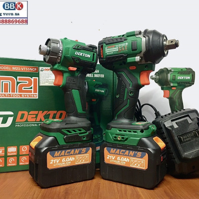 Bộ Combo 2 Máy Gồm Máy Bắn Vít Vá Máy Siết Bulong Dekton 550Nm, Bộ 2 Pin 15 Cell, Chân Pin Phổ Thông - Bảo Hành 12 Tháng