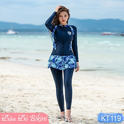 Đồ Bơi Đôi Big Size Dài Tay & Quần Dài Chống Nắng 3-4 chi tiết, bộ bơi size đại có áo khóa kéo dễ mặc, cỡ lớn đến 125kg, thun lạnh Lycra dày mịn mát | BN119 & KT119