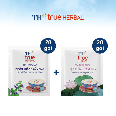 Bộ 2 hộp trà thảo dược TH true HERBAL Nhân trần – Cúc hoa & Trà Lạc tiên – Tâm sen (40 gói)