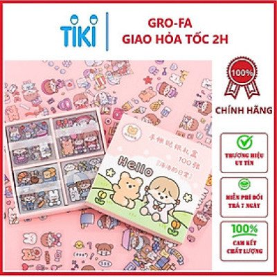 Combo 100 Tấm Sicker Nhãn Dán Dễ Thương GroFa - Hàng chính hãng 