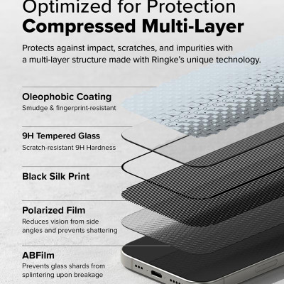 [Combo 2] Dán cường lực chống nhìn trộm cho iPhone 16 Pro Max/16 Pro/16 Plus/15 Plus/16/15 RINGKE Easy Slide Privacy Tempered Glass - Hàng Chính Hãng