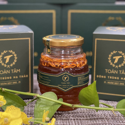 (Túi quà) ĐÔNG TRÙNG HẠ THẢO NGÂM MẬT ONG 380ml TOÀN TÂM - bồi bổ cơ thể, ngăn lão hóa, làm đẹp da, giảm ho, giúp ngủ ngon