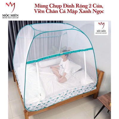 Màn Chụp Cao Cấp Mộc Miên Hoạ Tiết Xanh Cá Mập - Kích Thước 1,6mx2m -2 cửa ( Hà Nội )