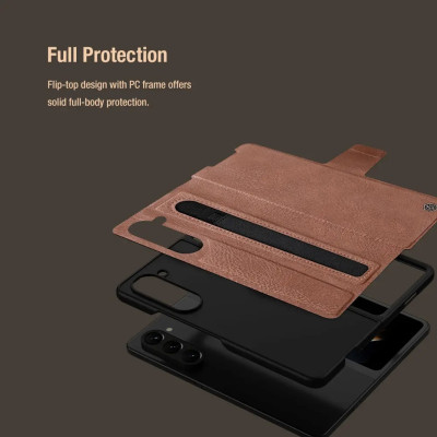 Case bao da chống sốc cho Samsung Galaxy Z Fold 5 trang bị ngăn đựng S-Pen hiệu Nillkin Aoge Leather Cover Case (bảo vệ máy cực tốt, chất liệu da PU cao cấp, thiết kế thời trang cá tính) - hàng nhập khẩu