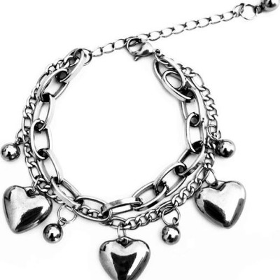 Vòng tay Lắc tay trái tim 2 tầng hạt bi tròn unisex đa phong cách