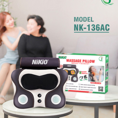 Máy (Gối) Massage Đấm Bóp Cổ Vai Gáy Nikio NK-136AC/DC - Con Lăn 3D Xoa Bóp Chuyên Sâu Kết Hợp Hồng Ngoại Trị Liệu Đau Mỏi Cổ, Hỗ Trợ Mát Xa Lưng