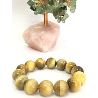 Vòng tay đá mắt hổ vàng tươi VIP 12ly - nam - Hợp mệnh: Kim, Thổ, Hỏa  (tặng kèm vòng gỗ cánh ván, dây xâu))