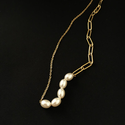 Dây chuyền vòng cổ kim loại hợp kim mix hạt châu nhân tạo sang chảnh nam và nữ cá tính