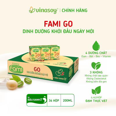 Thùng Sữa Đậu Nành Vinasoy Famigo Đậu Xanh Gạo Đỏ (200ml x 36 Hộp)