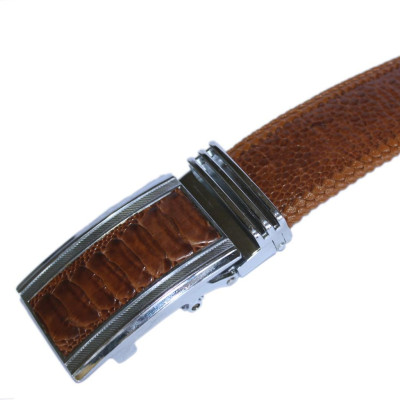 HP4466 - Dây nịt nam da đà điểu Huy Hoàng đan viền 4P màu vàng bò