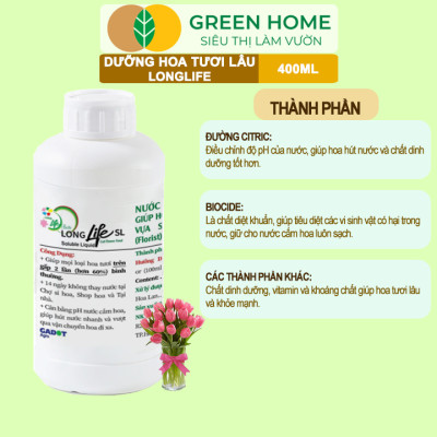 Dưỡng Hoa Lâu Tàn GreenHome, Longlife, Chai 400ml, Nhập Khẩu ISRAEL, Giữ Hoa Lâu Tàn Lên Đến 14 Ngày