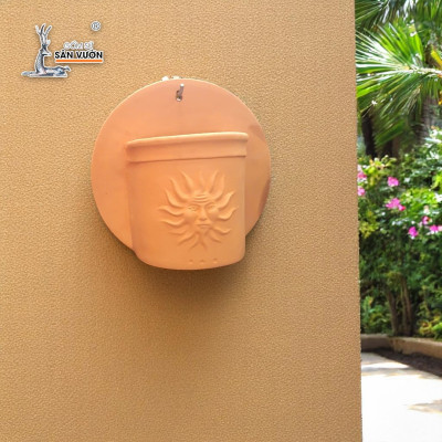 Chậu Treo Tường Đất Nung Hoa Văn Mặt Trời | Trang Trí Ban Công Treo Tường | Style Rustic | 24×24×15cm