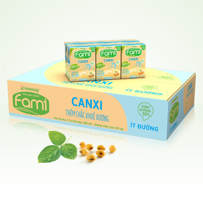 Thùng Sữa đậu nành Vinasoy Fami Canxi ít đường (200ml x 36 Hộp)