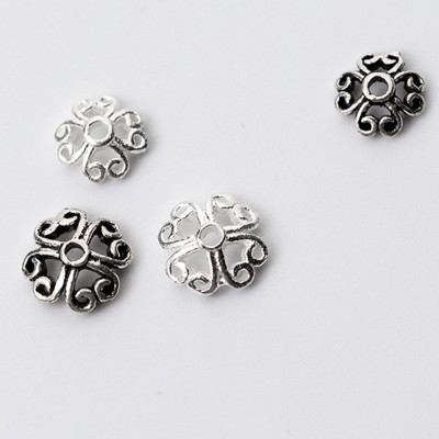 Combo 8 cái charm bạc chụp hạt, bọc hạt họa tiết hoa văn #3 - Ngọc Quý Gemstones