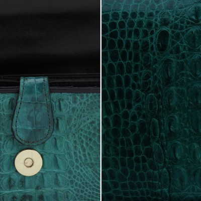 Ví Nữ Da Cá Sấu 3 Gấp Nguyên Con Huy Hoàng HT3291 (19 x 10.5 cm) - Xanh Lá