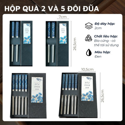 Hộp quà tặng đũa inox 316 DandiHome cao cấp mạ Titanium Plated