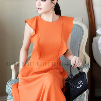 Đầm cam cánh tiên NGADO , đầm xòe , đầm dạo phố dự tiệc