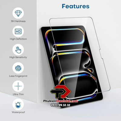 Tấm dán kính cường lực vát cạnh Glass Pro+ cho iPad Pro 11 2024 M4, Pro 13 2024 M4, Air 11 2024, Air 13 2024 - Hàng nhập khẩu  