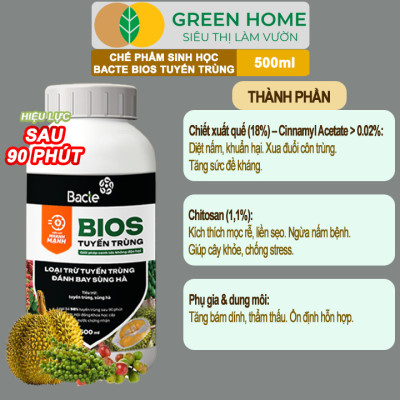 Chế Phẩm Sinh Học Bacte Bios Tuyến Trùng, Green Home, Chai 500ml, Từ Thảo Mộc, Hiệu Lực Nhanh Mạnh