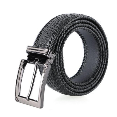 HP4276 - Dây nịt nam Huy Hoàng da cá sấu đan viền 3,5P đầu kim màu đen