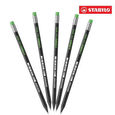 Bộ 2 cây bút chì gỗ STABILO Swano 2B thân đen + tẩy ER193 + chuốt chì PS4538 (PC4918-C2S+) - Hồng