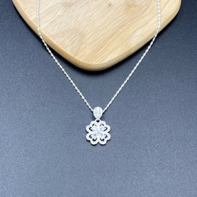 Dây Chuyền Bạc 925 Kiểu Dây Xoắn Kép Cỏ 4 Lá May Mắn Chính Hãng Bạc Hiểu Minh DMD516