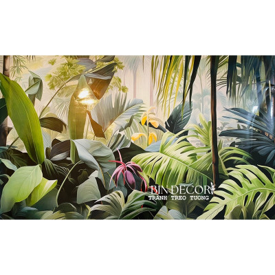 (ẢNH THẬT) Tranh dán tường khu rừng nhiệt đới lá tropical 15 trang trí decor sẵn keo dán