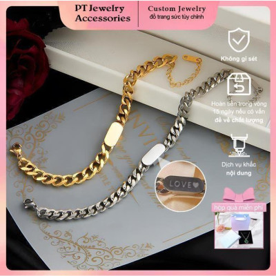 【Khắc tên ghi chú】Dây chuyền nam nữ mặt trơn, Vòng tay nam nữ mặt trơn titan phong cách