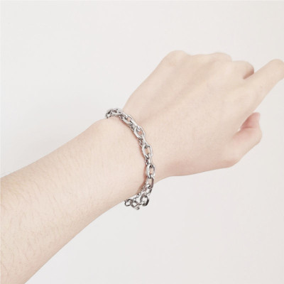 Vòng tay hai lớp phiên bản Hàn Quốc bằng thép titan niche khoá OT hip hop cá tính