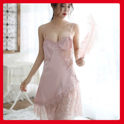 Váy ngủ hai dây phối ren sexy Q76 - Đầm ngủ lụa cao cấp - Đồ ngủ nữ