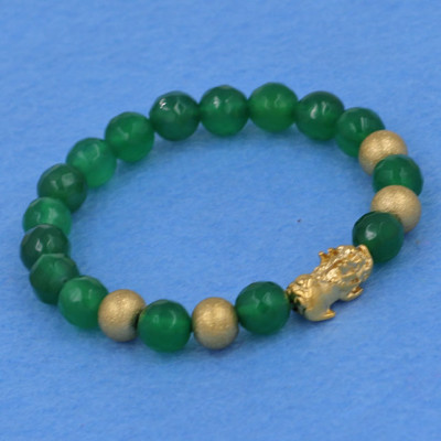 Chuỗi tay thạch anh xanh lá cắt giác 8 ly - cẩn Tỳ Hưu inox vàng VTAXLGTHVB8 - hợp mệnh Hỏa, mệnh Mộc