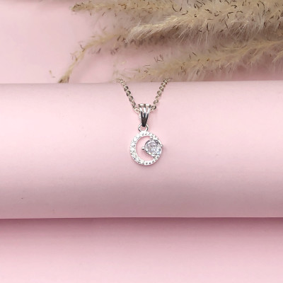 Dây Chuyền Bạc Ta Mặt Trăng Đính Đá CZ Chính Hãng Bạc Hiểu Minh DMD509