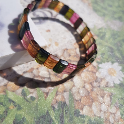 Vòng Tay Vip Đá Tourmaline Bản Khúc Chất liệu đá Tourmaline tự nhiên Vòng màu đa sắc bóng đều đẹp nữ tất cả các mệnh đeo tay may mắn tài lộc đẹp ạ