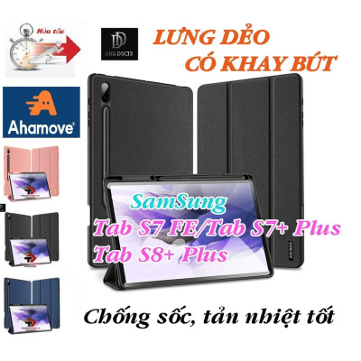 Bao da dành cho Samsung Tab S8 Plus/ S7 Plus/ S7 FE DOMO Series Lưng Dẻo Vải Jean Khay Bút - Hàng chính hãng