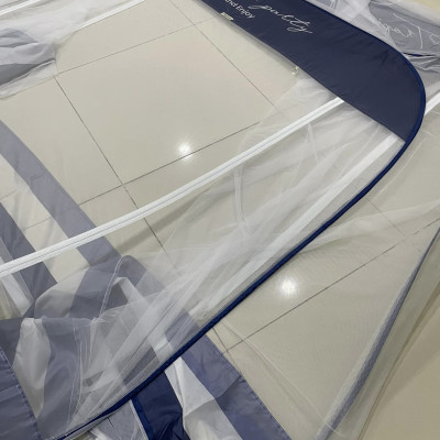 Màn Chụp , Mùng Chụp Cao Cấp Mộc Miên Đỉnh Vuông - Kích Thước 1,8mx2m ( Xanh Xám 3 Đường Kẻ ) 