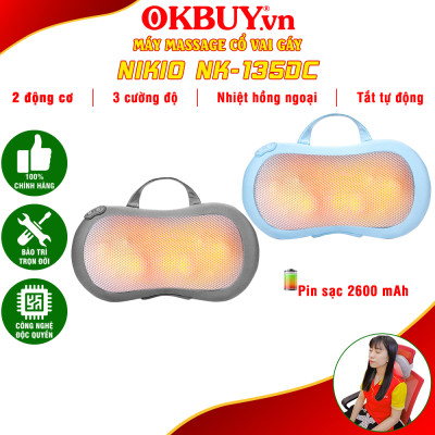 Gối Massage Hồng Ngoại, Máy Mát Xa Cổ Vai Gáy, Matxa Toàn Thân Nikio NK-135DC - Công Nghệ Xoa Bóp Chuyên Sâu, Sưởi Ấm Hồng Ngoại - Pin sạc