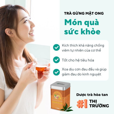 Trà Thảo Dược Gừng Mật Ong Hygie Giúp Giảm Các Triệu Chứng Ho Cảm, Đau Họng, Giảm Buồn Nôn, Giảm Đau Bụng Kinh