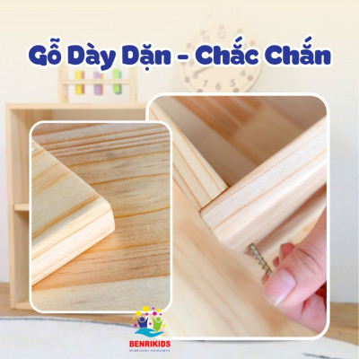 Kệ Sách Cho Bé Bằng Gỗ Montessori 4 Tầng Để Sàn Nhiều Ngăn Đựng Sách Vở Kệ Sách Lớp Học Mầm Non Tiểu Học
