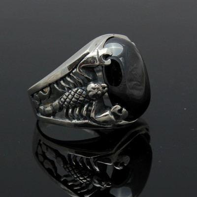 Nhẫn Nam Bạc - Hình Bọ Cạp Đá Đen - BẠC HIỂU MINH NA390