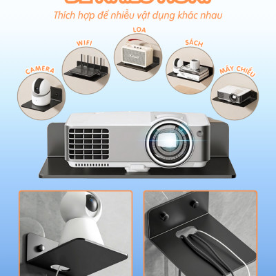 Kệ treo kim loại Dola Home để máy chiếu, camera, bộ phát WiFi, loa, bàn phím không cần khoan đục có lỗ đi dây điện.