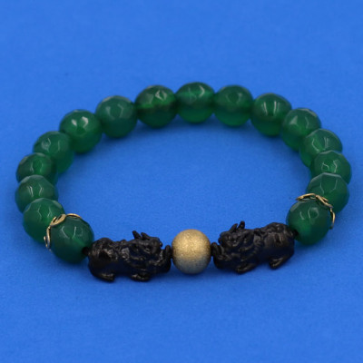 Chuỗi hạt đeo tay Thạch Anh Xanh Lá Cắt Giác size 8 ly, 10 ly, 12 ly - Vòng tay Tỳ Hưu Đôi inox đen VTAXLGTHHEV8 - hợp mệnh Hỏa, mệnh Mộc